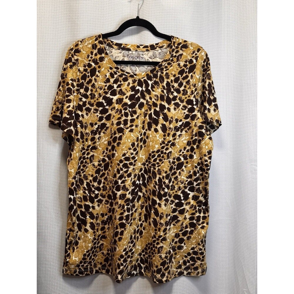 Roaman’s 18/20 L Leopard Animal Print Tunic Brown Gold 100% Cotton Short Sleeve